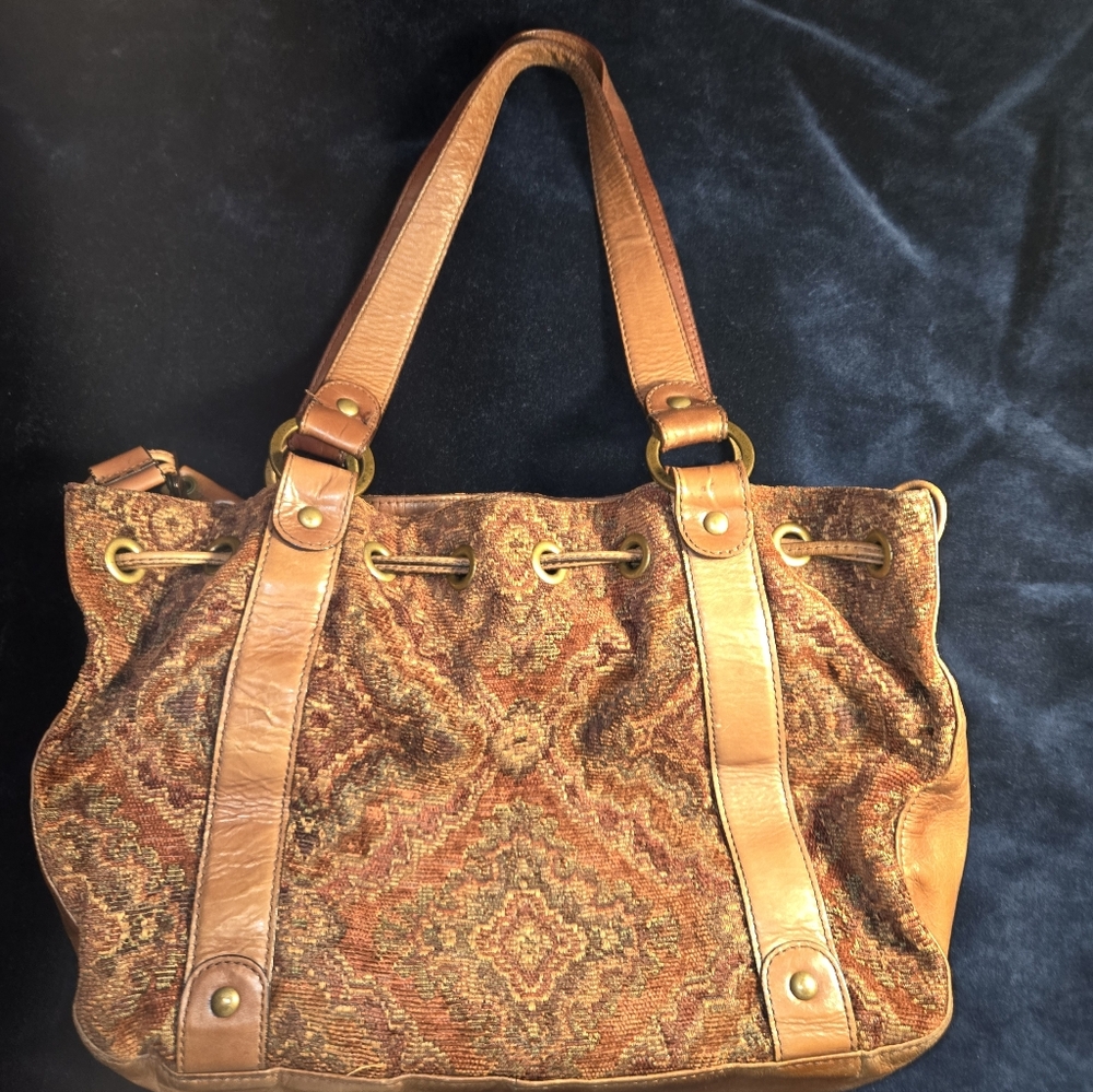 Kate landry purse. Tapestry And Leather Tan Bag - Picture 12 of 12